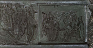 Централната бронзовата врата (вратата на Филарете) на св. Петър в Рим - срещата във Ферара с папата, патриарх Йосиф ІІ е зад Йоан VІІІ Палеолог