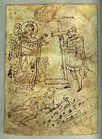 Страница от манускрипт, св. Елена намира Животворния кръст