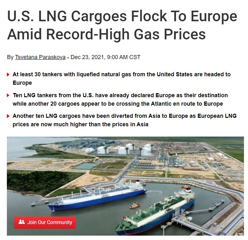 Цяла флотилия от американски танкери с втечнен природен газ се е насочила към Европа