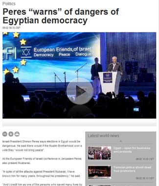 Peres "warns" of dangers of Egyptian democracy