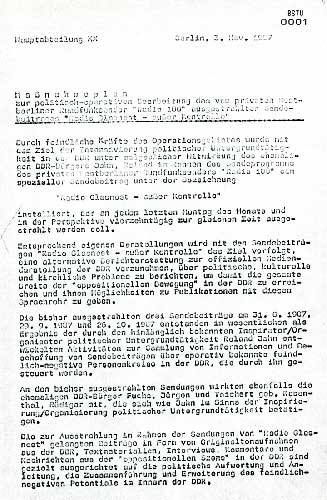 План с мерки срещу радио Гласност от 3.11.1987 година