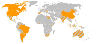 World map GMO production 2005